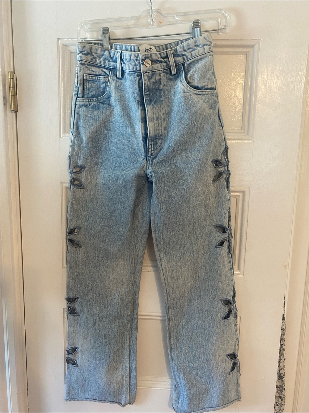 TACH Light Wash Blue Jeans with Side Cutout Ribbon Detail